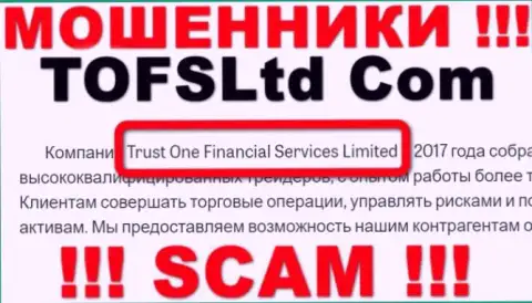 Свое юридическое лицо компания Trust One Financial Services не прячет - это Траст Ван Финансиал Сервисес Лтд