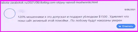 Автора отзыва обманули в конторе DotBig, отжав все его вклады