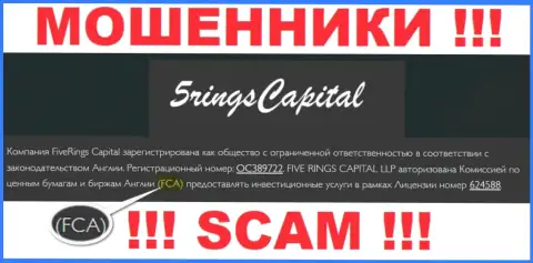 Не работайте совместно с организацией FiveRings-Capital Com - действуют под крышей офшорного регулятора - FCA