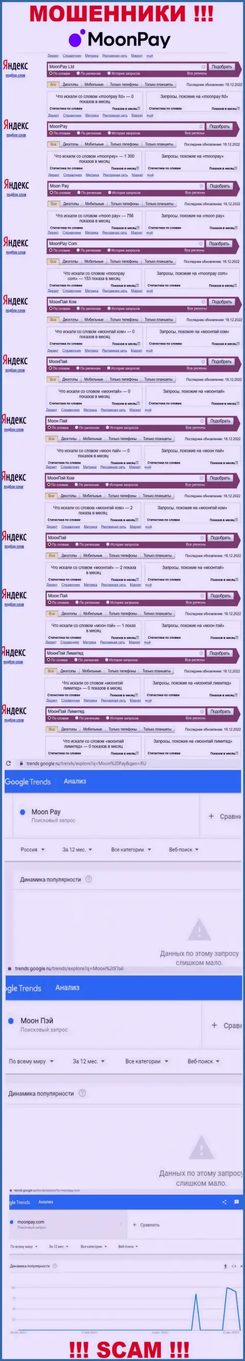 Суммарное число поисковых запросов в internet сети по бренду мошенников МоонПэй