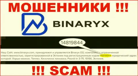 Binaryx OÜ не скрывают рег. номер: 14819844, да и для чего, сливать клиентов он не препятствует