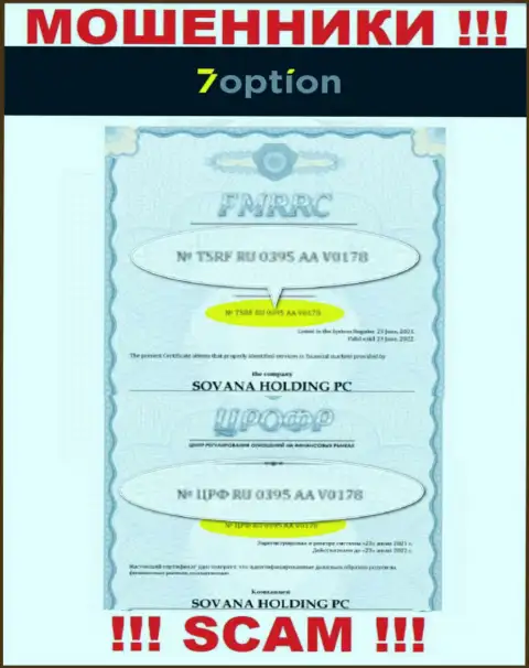 7Option продолжает разводить наивных клиентов, показанная лицензия, на сайте, их не останавливает