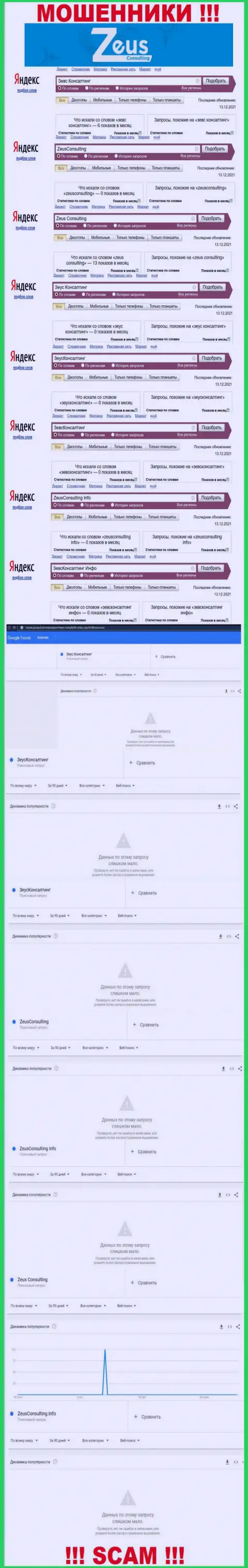 Сколько раз пользователи всемирной интернет сети пытались отыскать данные о мошенниках Зевс Консалтинг ?