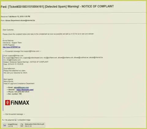 Схожая жалоба на официальный веб-сайт FiNMax поступила и доменному регистратору