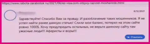 Ваши денежные активы могут к Вам назад не вернутся, если вдруг доверите их EZVisa (правдивый отзыв)