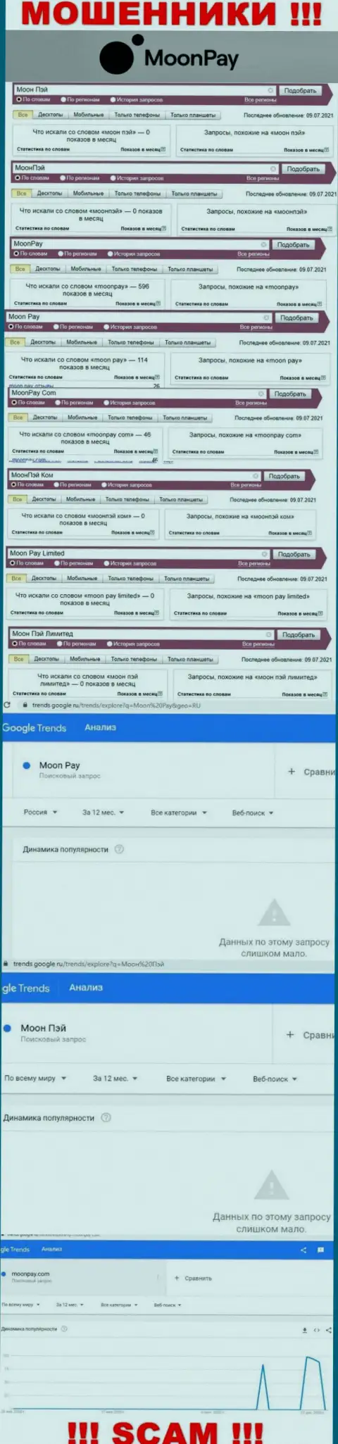 Статистические сведения брендовых онлайн-запросов по неправомерно действующей конторе Моон Пэй