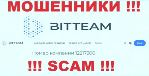 Регистрационный номер, который принадлежит конторе БитТеам - 12217300