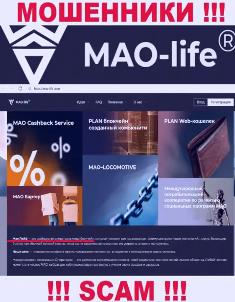 Крипта - это вид деятельности жульнической организации Mao Life