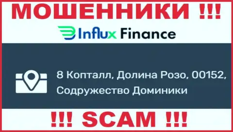 Адрес регистрации InFluxFinance в офшоре - 8 Коптхолл, Долина Розо, 00152 Доминика (информация позаимствована с веб-сервиса махинаторов)