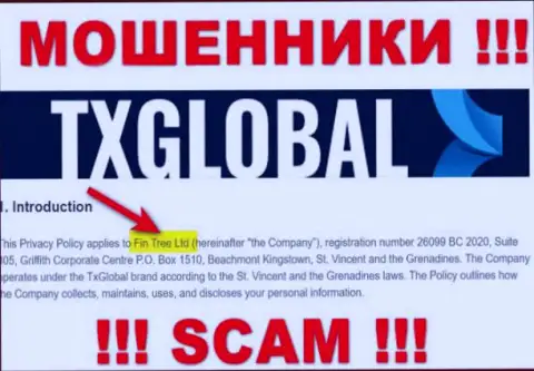 Не стоит вестись на информацию о существовании юридического лица, TXGlobal Com - Fin Tree Ltd, в любом случае обманут