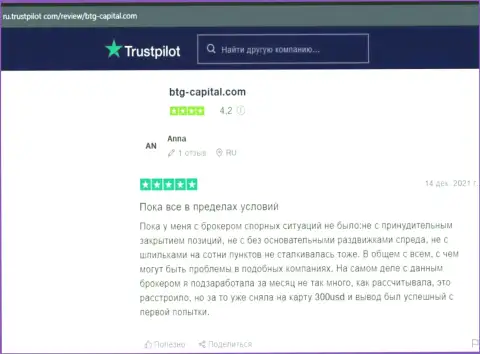 О компании БТГ-Капитал Ком биржевые трейдеры разместили сведения на интернет-ресурсе трастпилот ком