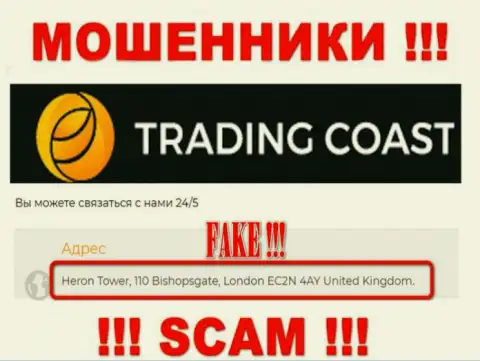 Официальный адрес Trading-Coast Com, приведенный у них на веб-сервисе - ненастоящий, осторожно !!!