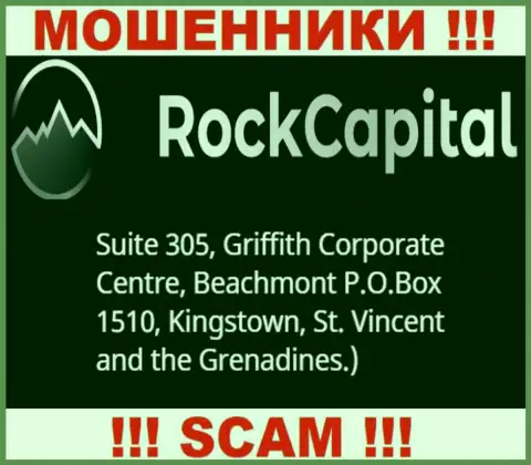 За надувательство доверчивых клиентов internet кидалам Rocks Capital Ltd точно ничего не будет, потому что они засели в оффшорной зоне: Suite 305 Griffith Corporate Centre, Kingstown, P.O. Box 1510 Beachmout Kingstown, St. Vincent and the Grenadines