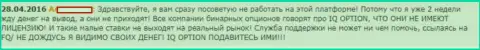 Техническая поддержка Форекс организации Ай Ку Опцион функционирует плохо, отзыв биржевого игрока указанного Форекс брокера