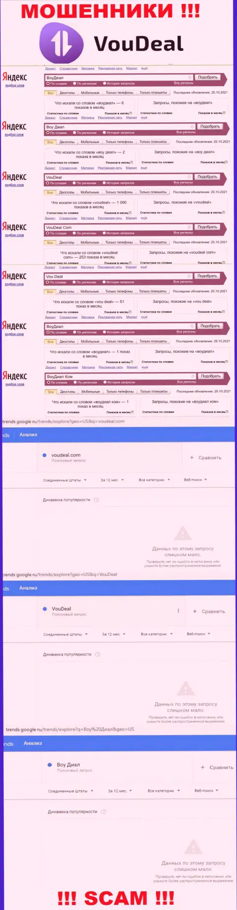 Именно такое число поисковых запросов в глобальной сети интернет по мошенникам ВоуДеал Ком
