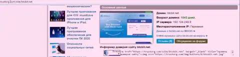 Сведения о доменном имени обменки BTC Bit, представленные на сайте Tustorg Com