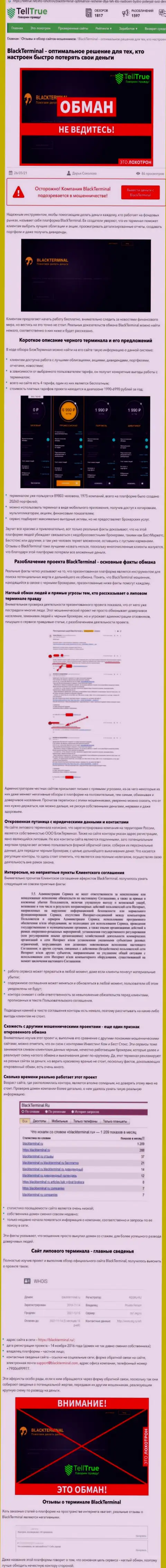 Автор статьи об Блэк Терминал заявляет, что в Блэк Терминал лохотронят