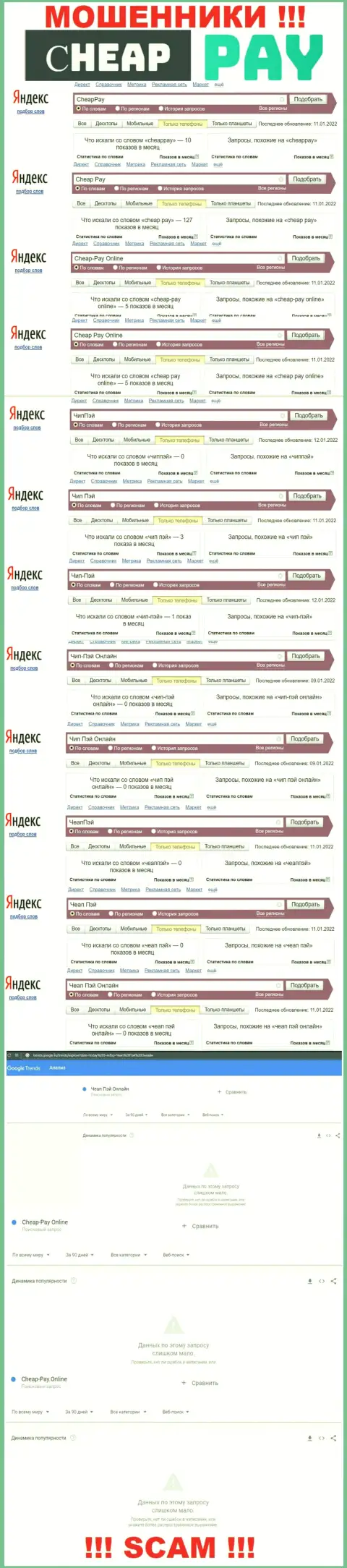 Статистика online-запросов в поисковиках касательно мошенников CheapPay