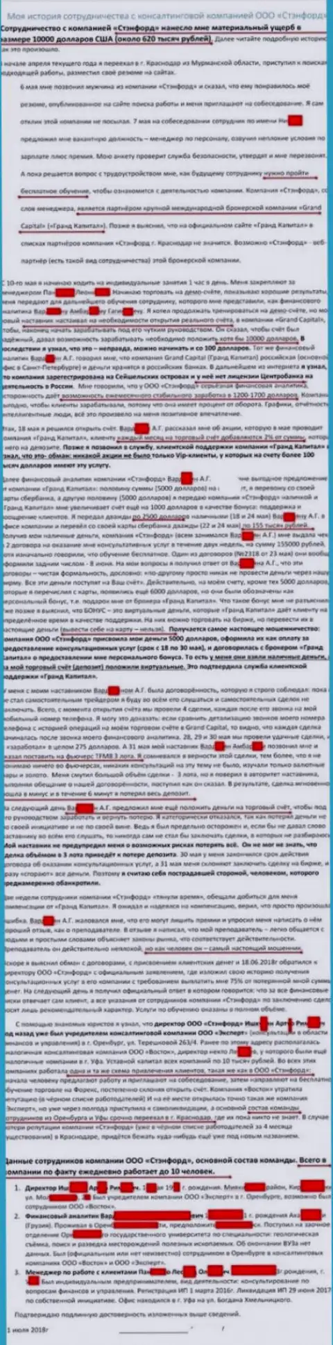 Лично моя история совместной работы с ФОРЕКС дилинговой организацией Grand Capital ltd (Стэнфорд город Краснодар)